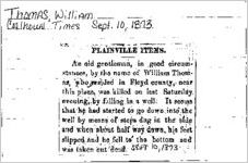 Newspaper clipping about William Thomas published September 10, 1873