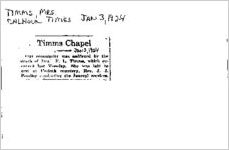 Newspaper clipping about Mrs. Timms published January 3, 1924