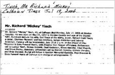 Newspaper clipping about Richard Tinch published July 19, 2006