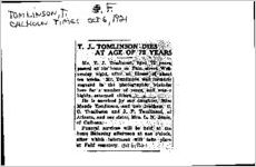 Newspaper clipping about T. F. Tomlinson published October 6, 1921