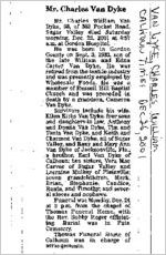 Newspaper clipping about Charles William Van Dyke published December 26, 2001
