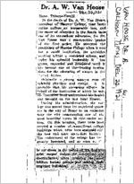 Newspaper clipping about A. W. Van Hoose published December 22, 1921