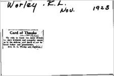 Newspaper clipping about R. L. Worley published November 18, 1923