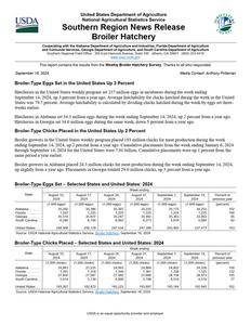 Broiler hatchery news release, 2024 September 18