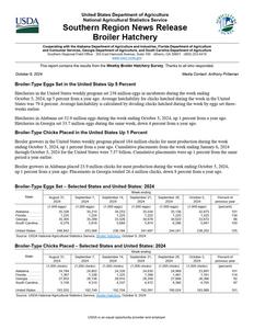 Broiler hatchery news release, 2024 October 9