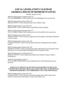 Local legislation calendar, 2024 January 25