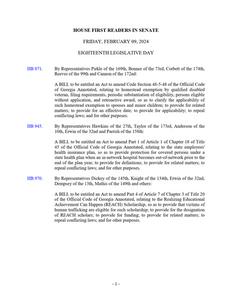 House first readers in Senate, 2024 February 9