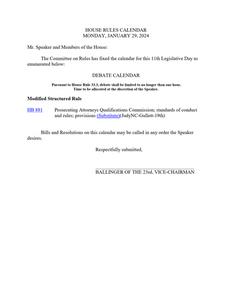 House rules calendar, 2024 January 29