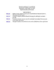 House general calendar, 2024 January 22