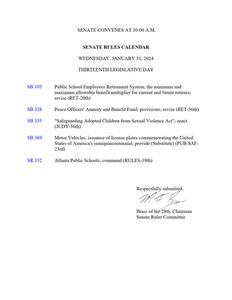 Senate rules calendar, 2024 January 31