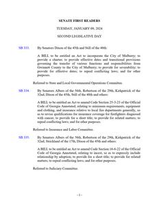 Senate first readers, 2024 January 9