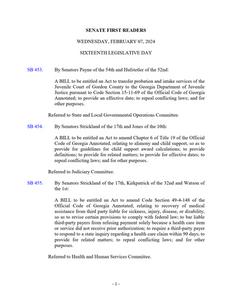 Senate first readers, 2024 February 7