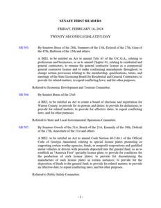 Senate first readers, 2024 February 16