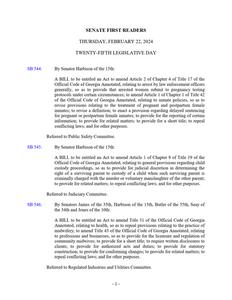 Senate first readers, 2024 February 22