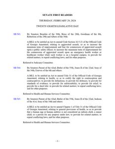 Senate first readers, 2024 February 29