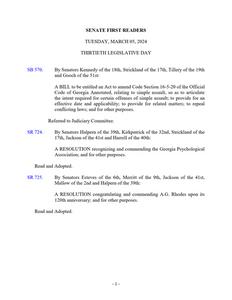 Senate first readers, 2024 March 5