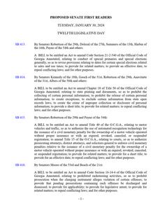 Proposed Senate first readers, 2024 January 30