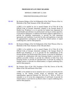 Proposed Senate first readers, 2024 February 12