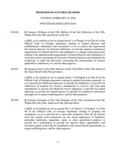 Proposed Senate first readers, 2024 February 13