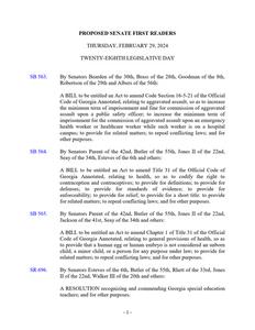 Proposed Senate first readers, 2024 February 29