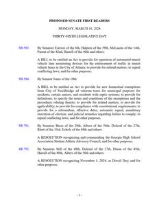 Proposed Senate first readers, 2024 March 18