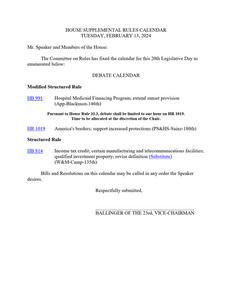 House supplemental rules calendar, 2024 February 13