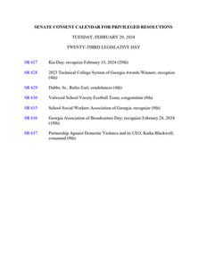 Senate consent calendar for privileged resolutions, 2024 February 20
