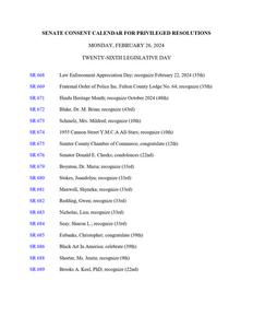 Senate consent calendar for privileged resolutions, 2024 February 26