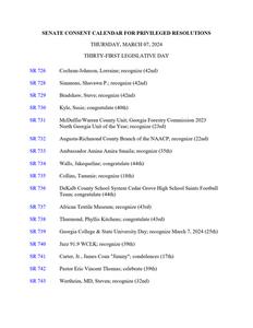 Senate consent calendar for privileged resolutions, 2024 March 7