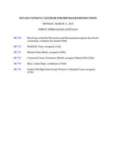 Senate consent calendar for privileged resolutions, 2024 March 11