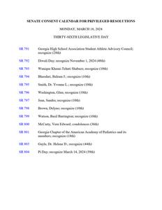 Senate consent calendar for privileged resolutions, 2024 March 18