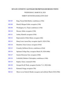 Senate consent calendar for privileged resolutions, 2024 March 20
