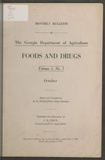 Monthly bulletin of the Georgia Department of Agriculture: Foods and drugs. Volume 1, No. 7. October