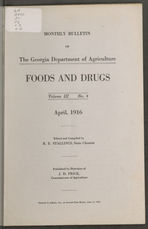 Monthly bulletin of the Georgia Department of Agriculture: Foods and Drugs. Volume III No. 4. April, 1916