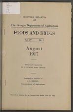 Monthly bulletin of the Georgia Department of Agriculture: Foods and Drugs. Vol. IV No. 7. August 1917