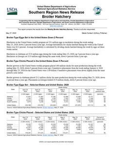 Broiler hatchery news release, 2020 May 27