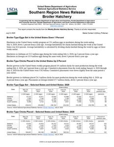 Broiler hatchery news release, 2020 July 8