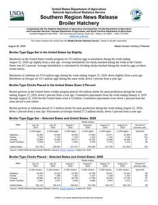 Broiler hatchery news release, 2020 August 26