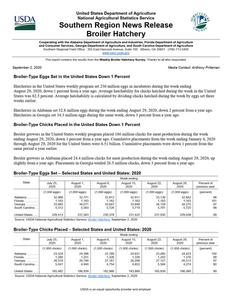 Broiler hatchery news release, 2020 September 2