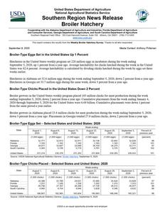 Broiler hatchery news release, 2020 September 9