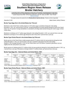 Broiler hatchery news release, 2021 December 8