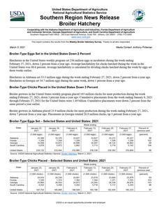 Broiler hatchery news release, 2021 March 3