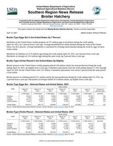 Broiler hatchery news release, 2021 April 14