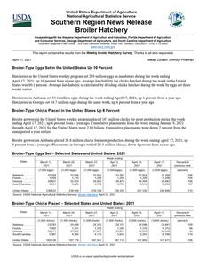 Broiler hatchery news release, 2021 April 21