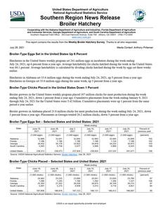 Broiler hatchery news release, 2021 July 28