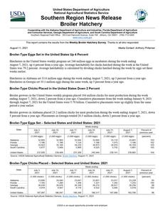 Broiler hatchery news release, 2021 August 11