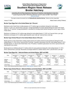 Broiler hatchery news release, 2022 January 19