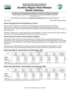 Broiler hatchery news release, 2022 May 18