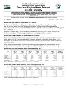 Broiler hatchery news release, 2022 June 22