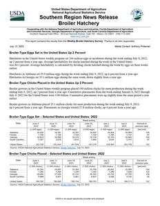 Broiler hatchery news release, 2022 July 13